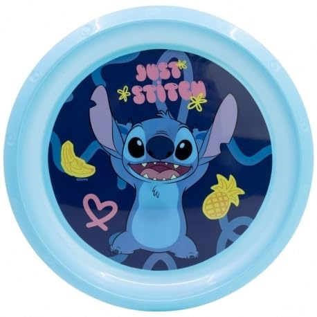 Stitch Kids Plate - Plato de plástico reutilizable sin BPA, con bordes elevados, estampado de personajes de dibujos animados, ligero, solo lavar a mano, regalo de 21,5 cm para niños y niñas a partir