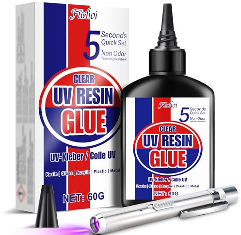 Kit de Resina UV con Luz, Resina UV 60g con Linterna Recargable 395nm, Curado Rápido 5 Segundos, Pegamento UV para Plástico, Joyas, Acrílico, Manualidades, Resinas, Reparación Vidrio