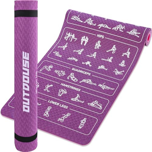 Tapis de yoga OUTDOUSE–70 postures de yoga imprimées, matériau TPE antidérapant, pour la gymnastique, le Pilates, la maison, tapis de fitness pour hommes et femmes,183x61x0,6cm,Rose et violet