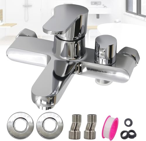 ANEELV Rubinetto per vasca da bagno, montaggio a parete, miscelatore monocomando con beccuccio doccia da 1/2, superficie cromata (moderna)