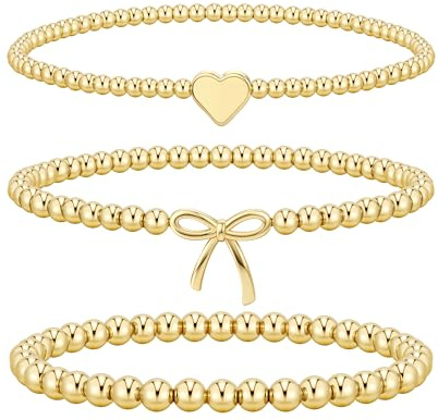Turandoss Gold Beaded Bracelets for Women Girls, Gold Bow Bracelets Set