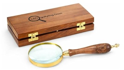Lente d'ingrandimento antica 10X Lente d'ingrandimento in legno con manico in legno realizzato a mano per la lettura del libro e l'ispezione | Bambini e adulti (Magnifying + Box)