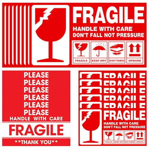 160 Pegatinas Adhesivas Frágil Handle With Care, Etiquetas de Advertencia Llamativas para Envíos y Mudanzas