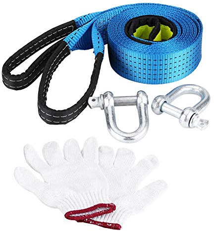 Tow Rope, Sangle de remorquage de récupération, Qiilu Sangle de Remorquage, Câble de Remorquage avec 1Paire de Gants Corde de Remorquage Max 8 Tonnes (5m)