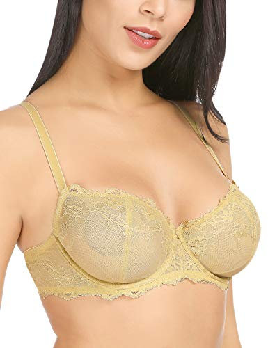 WingsLove Women's Balconette Bra Half Cup Non-Padded Minimiser Bra Wired Floral Lace Plus Size（Pale Dawn 40DD）