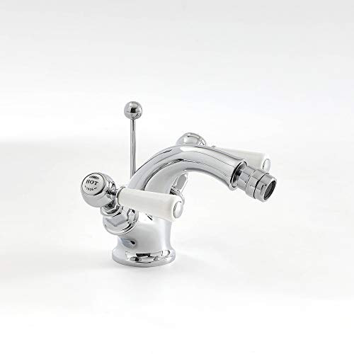 Milano Elizabeth Traditional Mono Bidet Mixer Tap Lever Handles - Chrome White