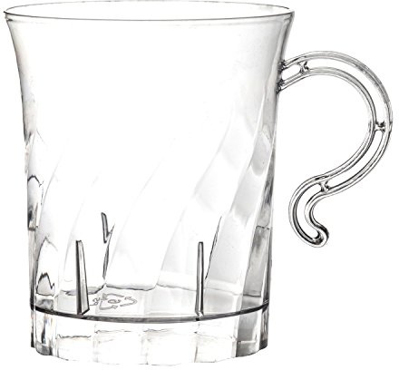 Party Essentials Elegance 8 oz Clear Hard Plastic Coffee & Punch Mugs with Handle – 40-Count Stackable Disposable Cups for Parties, Weddings, Catering, Buffets & Events