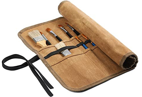 Pinseltasche, Langlebige Stiftrolle aus Gewachstem Segeltuch, pinsel tasche malerei, Pinsel Tasche Malerei with 22 Slots, Khaki