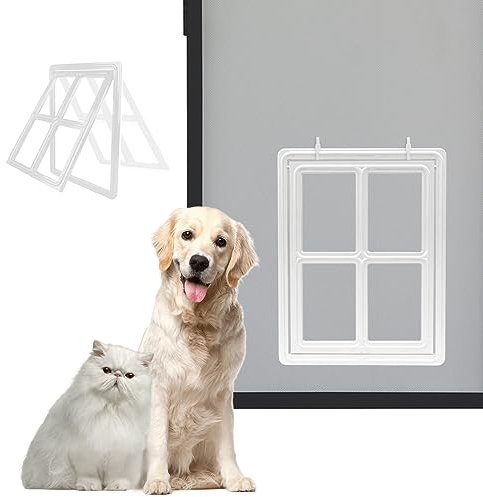 NAMSAN Hundegittertür, Durchgangsgröße 30,5 x 40,6 cm, Hundetür für Bildschirmtür, große Haustiertür für Schiebetür, magnetisches automatisches Schließen, Selbstmontage, abschließbar, Weiß