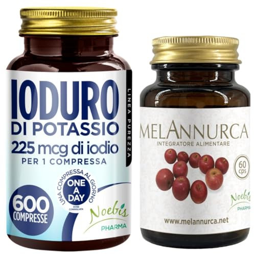 Set di Integratori Metabolismo + Bellezza - 225 mcg di Iodio per 1 Compressa Alto Dosaggio + MELANNURCA 60 CAPSULE con vero estratto di mela Annurca alleata della salute dei capelli