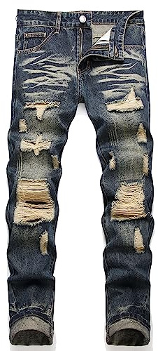 AITITIA Men's Ripped Regular Fit Jeans (32, 3005 Blue)