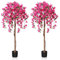 Fopamtri Kunstpflanze Kunstbaum mit Blüten 150 cm Künstliche Pflanzen im Topf Groß Rosa Fake Pflanzen für Indoor Outdoor Schlafzimmer Büro Garten Dekoration (2 Stück)