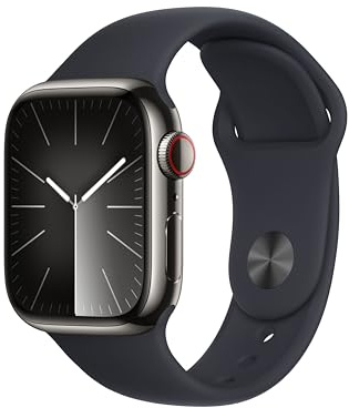 Apple Watch Series 9 (GPS + Cellular) - Caja de Acero Inoxidable en Grafito de 41 mm - Correa Deportiva Color Medianoche - Talla M/L