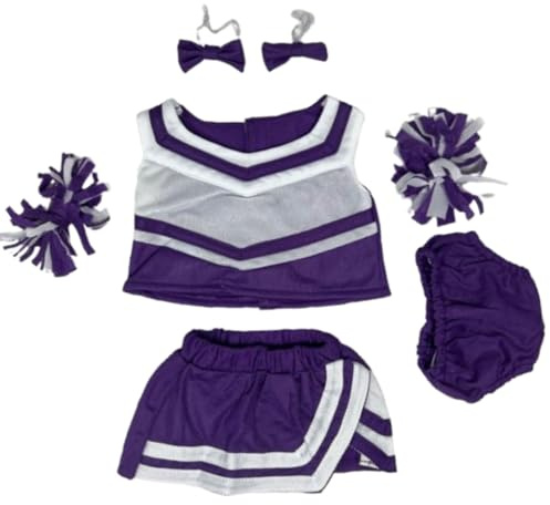 Adorable Purple and White Cheer Uniform Outfit for Plush Toys Fits Most 6-10 Stuffed Animals - Perfect for Cheerleading Fun, Gift for Kids, Cute Teddy Bear, Cheerleader Friends!