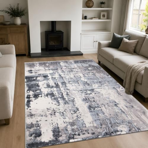 renoazul® Turkish Style Washable Premium Mat, 6 ft 7 in x 9 ft 6 in, 200 x 290 cm, Abstract Grey, Jute Backing Very Large Rugs for Bed room, Living, Boys and Study Room