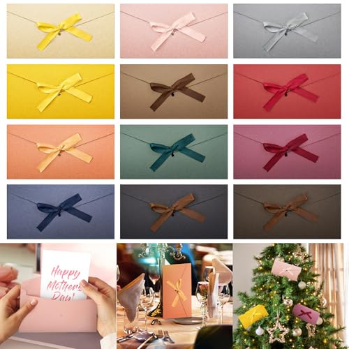 12 Pièces Enveloppes Colorées avec Ruban, 12 Couleurs Papier Kraft Enveloppe Vintage pour Noël, Anniversaire, Mariage, Thanksgiving, Lettres, 22 x 10.8 CM