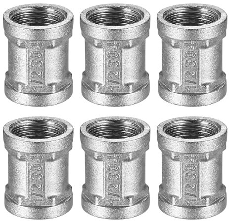 6 Pcs Manchon en Acier inoxydable 1/2 Pouce Filetage Femelle, Manchon Acier inoxydable Double Femelle 15/21, Connecteur Raccord 1/2 IG/IG, Raccord Fileté