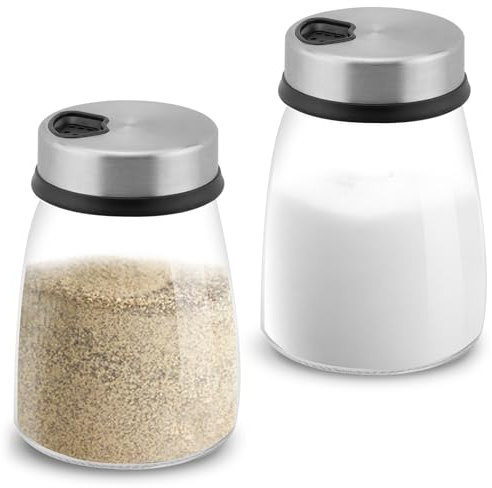 Yitexin Lot de 2 salières et poivrières avec trous de versement réglables, 180 ml pour cuisine, récipients d'assaisonnement en acier inoxydable, pots à épices pour table