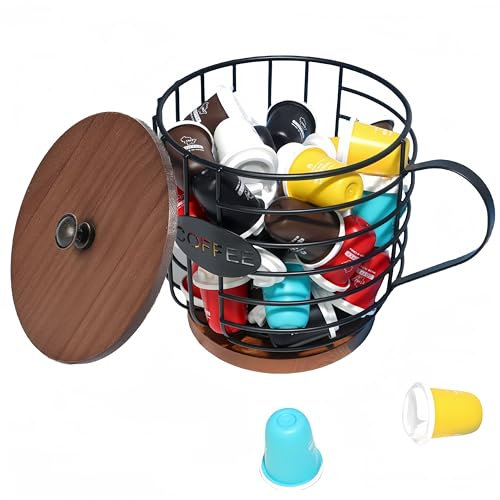 NBBENG Coffee Capsule Holder, Round Coffee Basket Decor for Kitchen Countertop, Pods & Espresso Capsules, Black
