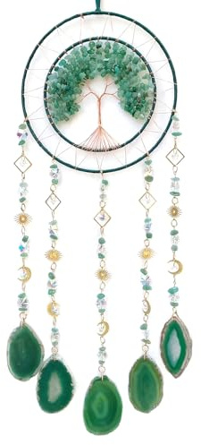 RAGKUU Grüner Kristall Baum des Lebens Traumfänger Wanddekoration Große Traumfänger mit natürlichem Achat Handgemachte Traumfänger Wandbehang Ornament für Schlafzimmer Wohnzimmer Wohnkultur