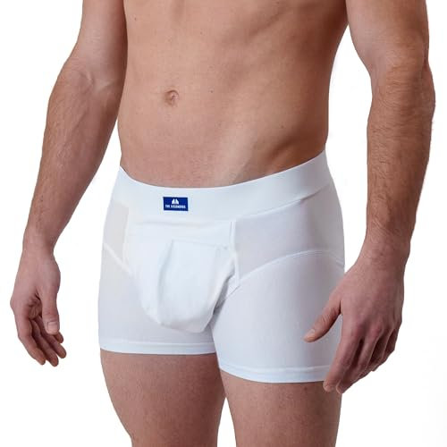 Herren Inkontinenz Boxershorts | Waschbare Unterhosen mit Schutz | Diskrete Inkontinenzhose für Männer | patentiertes Zwei-Kammern-System zum Einlgen von Pads bis Level 3 | atmungsaktiv (Weiß, M)