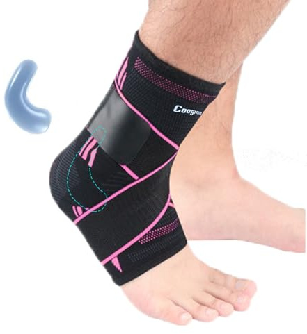 Coogime 2 stycken ankelbandage, justerbart ankelbandage fotboll, plantar fasciit bandage, ankelbandage för sport, ventilerande ankelarmband (rosa, XL)