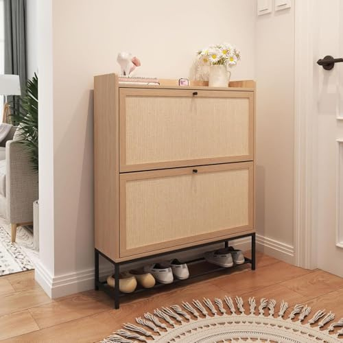 GuannCraft Meuble à chaussures avec 2 tiroirs rabattables - Meuble à chaussures étroit avec compartiments de rangement étroits modernes - 80 x 23,5 x 100 cm - Convient pour les couloirs et les entrées