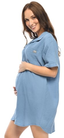 MijaCulture Camicia da notte 2 in 1 Muslin e camicia da notte premaman M023 Hazel (S/M, blu)