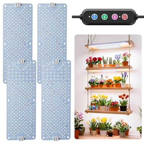 COKOLILA 4Pack Lámparas LED de Crecimiento para Plantas Interior,768 LEDs Luz de Espectro Completo con Temporizador 4/8/12/16/20h, Panel Cultivo para Vegetación y Floración, Grow Light para Plantas