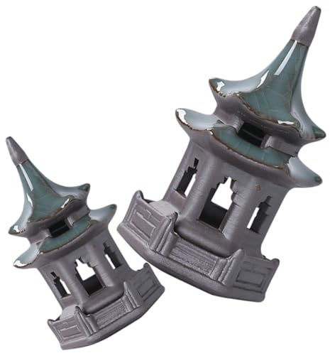 Yardenfun Statua Del Padiglione Mini in Metallo 2 Pezzi, Decorazione Da Giardino e Acquario, Statua Paesaggistica Portatile Resistente Al Colore Per Scrivania e Decorazione Zen