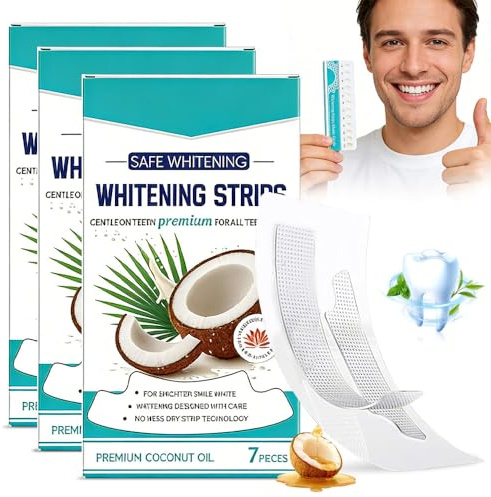 Weciau Tiras Blanqueadoras Dientes, 21 Piezas Teeth Whitening Strips, 21 Tratamientos, Fórmula de Coco Natural, Blanqueamiento Suave y Seguro, Elimina Eficazmente las Manchas de los Dientes