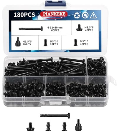180 Pz Viti per Computer, Viti per ventole PC, set di viti a testa zigrinata lunghe e corte per case PC, computer, assortimento di distanziali per ventole PCs e dischi rigidi