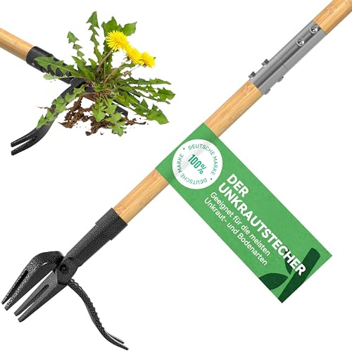 Deshierbador Mango Largo Bambú - Extractor Malas Hierbas de Pie 4 Garras