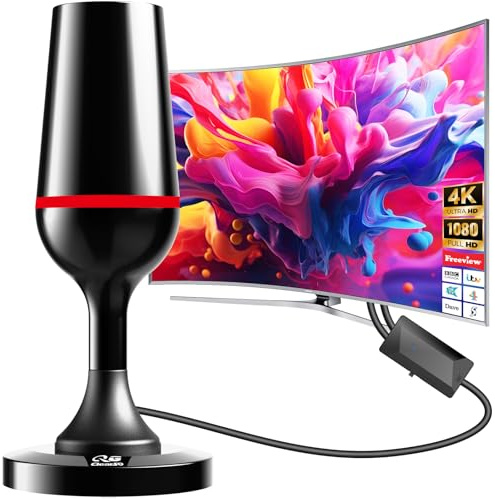 Digital TV Aerial Indoor, TV Aerials with Strong Magnetic Base, 4K 1080P HD Indoor TV Aerial, Support VHF UHF DAB Radio Fit All Televisions