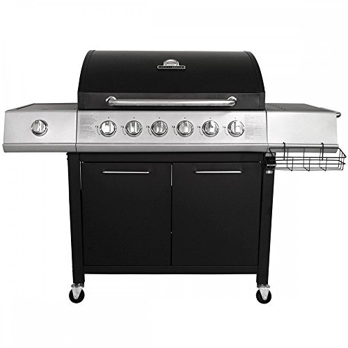 CHARLES BENTLEY 7 Burner Premium Gas BBQ Barbecue with Side Burner, Warming Rack, Double Layered Hood, Side Table, Thermometer, Utensil Hooks, Bottle Opener, And More In Black & Grey (156x109cm)