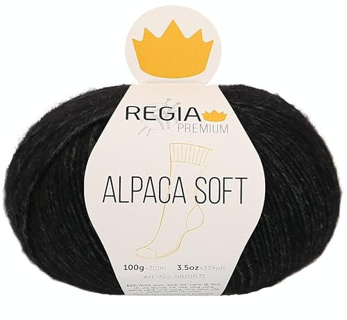 REGIA Premium Alpaca Soft 9801631-00099 schwarz meliert Handstrickgarn, Sockengarn, 100g Knäuel
