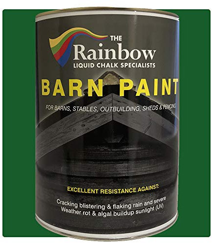 Rainbow Chalk Markers Barn Paint - 2.5L Green | Matte Water-Based Shed, Barn, Exterior Wall & Wooden Building Paint | Durable Acrylic Coating Prevents Mould & Unlikely to Flake, Crack or Fade