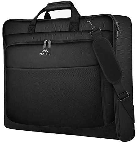 MATEIN Portatrajes Hombre Viaje, Bolsa Portatrajes Grande Trajes y Camisas Formales con Protección Antiarrugas Antirrobo Impermeable Organización Multifunción Múltiples Bolsillos Organizadores, Negro