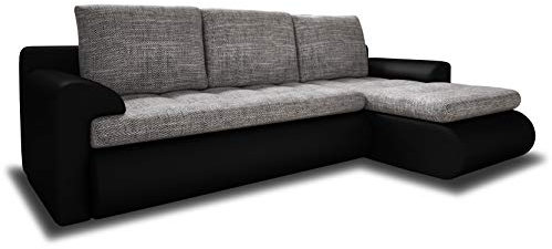 Ecksofa Santi - Polsterecke L-Form, Schlafsofa mit Bettkasten, Couchgarnitur mit Schlaffunktion, Couch, Sofa, Sofagarnitur (Schwarz + Grau (Madryt 1100 + Berlin 01), Ecksofa Rechts)