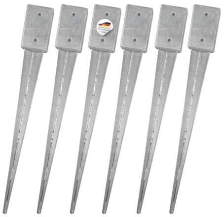 SunnyDeals Manicotti per pali 7 x 7 cm, set da 6 ancoraggi zincati | manicotti ca. 71 x 71 x 750 mm | ancoraggio a terra per pali in legno squadrato senza calcestruzzo