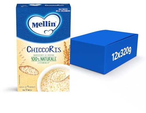 Mellin - ChiccoRis - Alimento con Vitamina B1 a base di Farina di Riso, per Bambini dal 5° mese Compiuto - 12 Confezioni da 320 gr