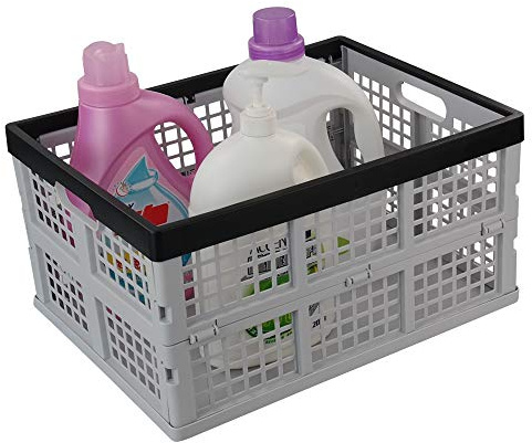 Jekiyo 34-Liter Folding Storage Crates, Plastic Collapsible Basket Set of 1
