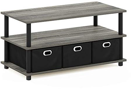 Furinno Frans Turn-N-Tube Coffee Table with Bin Drawers, French Oak Grey/Black/Black, 79.2 (W) x 40.1 (H) x 39.4 (D) cm