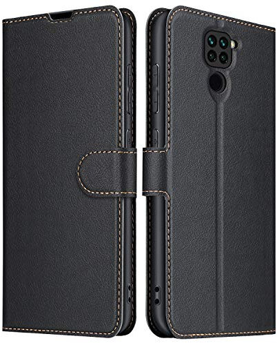 ELESNOW Funda Xiaomi Redmi Note 9, Cuero Premium Flip Folio Carcasa Case para Redmi Note 9 (Negro)