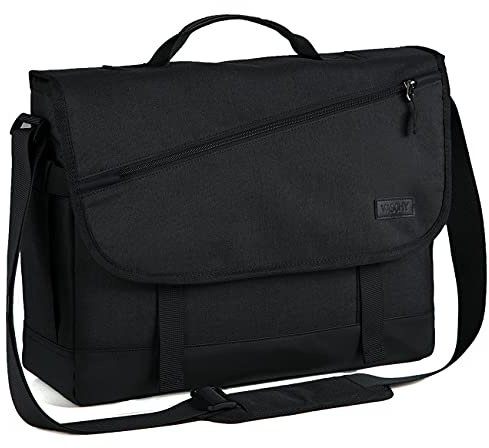 VASCHY Bolso Hombre Bandolera Grande, Bolso Mensajero Hombre Ligero Bolsa Portatil 17 Pulgadas Resistente al Agua con Compartimiento Laptop para Trabajo Negocio Viaje, Negro-17