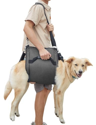 Coodeo Eslinga de Transporte para Perros, Mochila de Emergencia, Soporte para Las Piernas de Las Mascotas Y Arnés de Elevación para Perros de Rehabilitación para Cortar Las Uñas (2XL, Negro)
