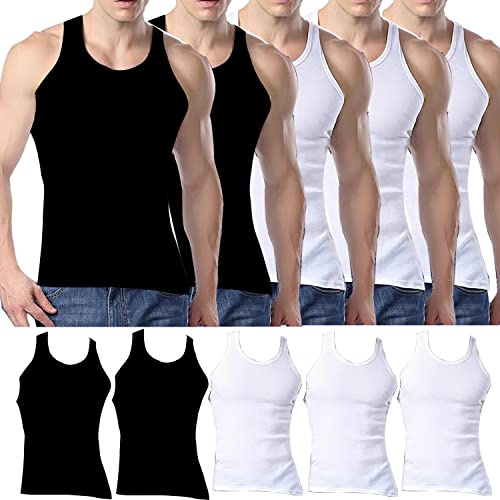 Mens Tank Tops Multipack Cotton Vest for Men Sleeveless Undershirt Basic Plain Color Underwear