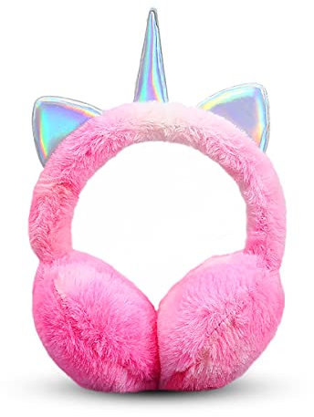 Jagowa Winter Unicorn Earmuffs - Warm, Fuzzy, Cute Cold Weather Ear Protection for Ladies, Children, Girls, Adults - Pink