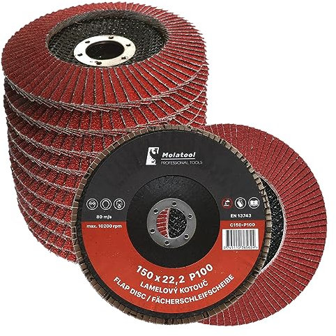 Molatool Dischi lamellari professionali in ceramica, 150 x 22,2, grana 100, metallo, legno, acciaio, 5 dischi lamellari, dischi abrasivi/mole smerigliatrici angolari
