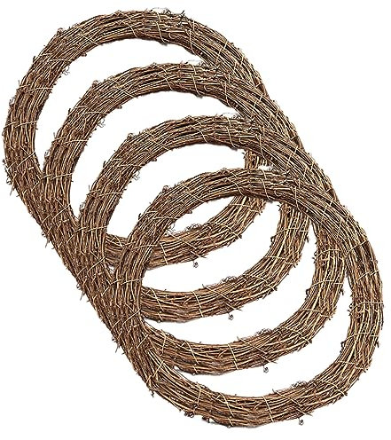 ToKinCen 4PCS Natural Vine Wreath, 25cm Rattan Wreath for Christmas, Halloween, Easter & Wedding Decor